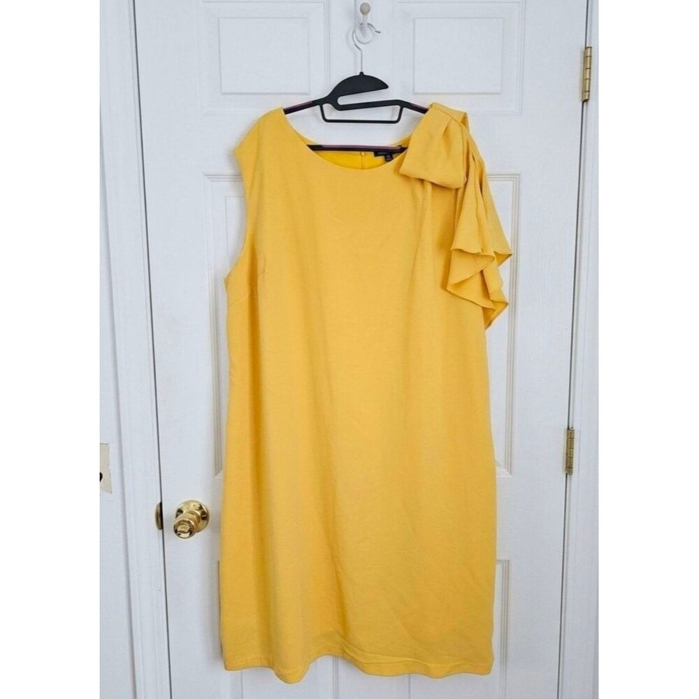 Jessica London Canary Sunshine Yellow Asymmetric Bow Shift Dress - Size 26W